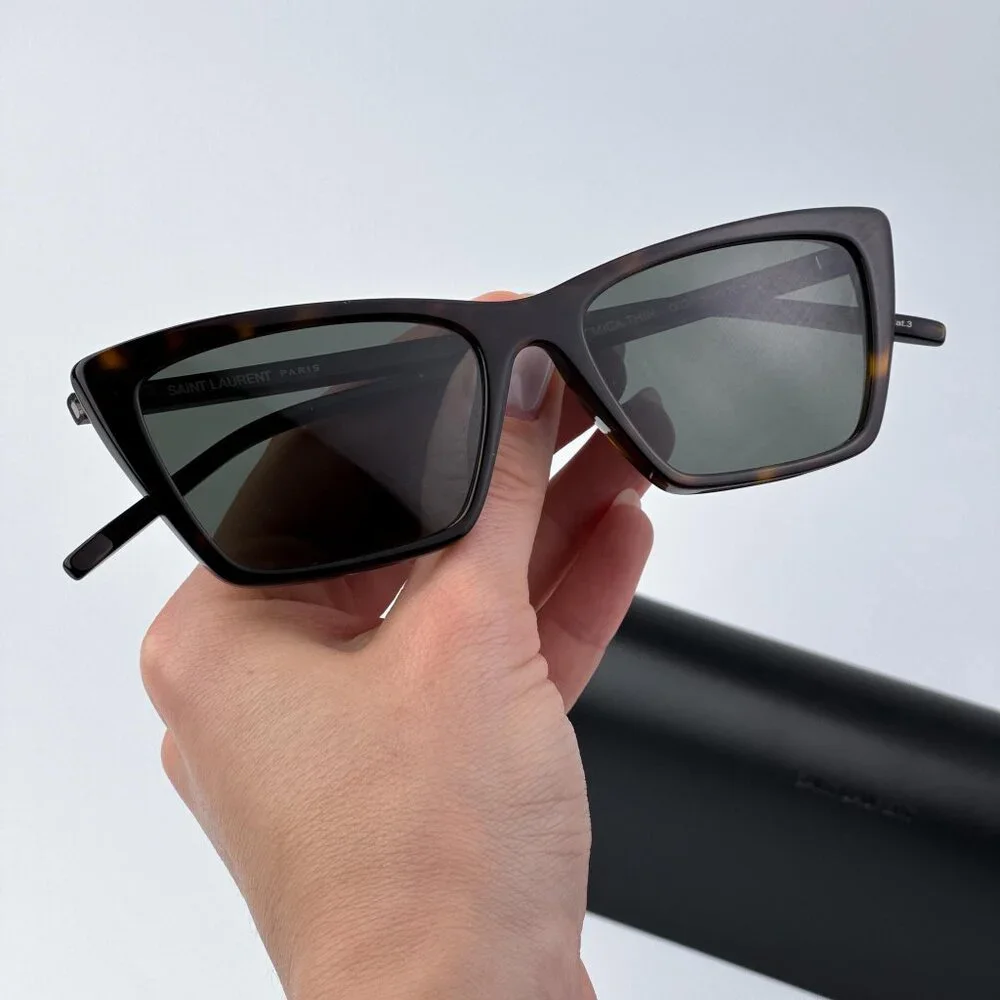Saint Laurent SL737 MICA THIN 002 Men BRAND NEW Sunglasses Havana Grey Cat Eye